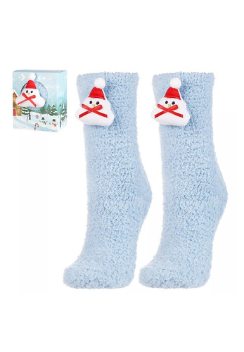 CSLS250-030 Șosete ABS Moraj albastre – Șosete unisex de Crăciun cu un om de zăpadă