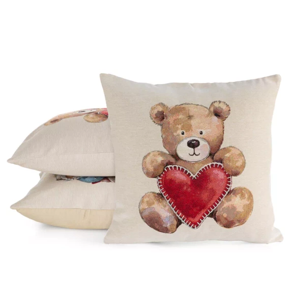 Chp 6028 Tapisserie Fata de perna de Craciun Teddy bear heart Eurocortains bej