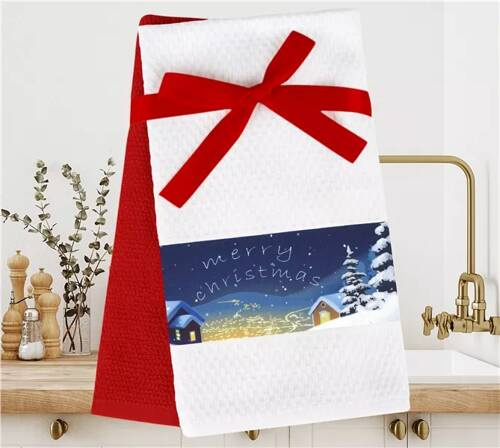 Crăciun Fericit Set cârpe de bucătărie de Crăciun 3D Greno alb/roșu