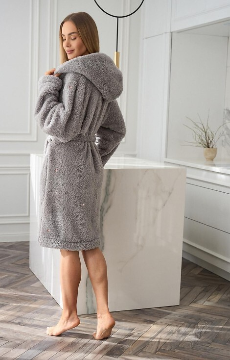 2559 Halat de baie Liv L&L pentru femei cu glugă, roz pudrat – scurt și confortabil