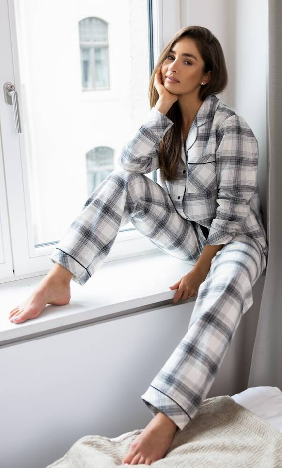 Pijamale Cressida Flannel Sensis pentru femei - gri-crem