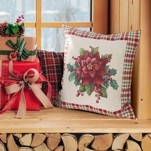 Chp 1273 tapiserie de Craciun fata de perna flori Europerdele bej