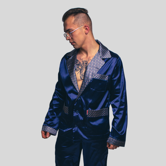 939 Pijama bărbătească din satin - albastru marin 