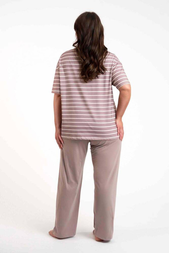 Betty Pijama de damă cu mânecă scurtă, pantaloni lungi Italian Fashion - cappuccino/print cappuccino