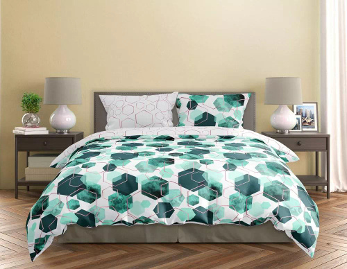 Milargo Verde 009 Lenjerie de pat din satin geometric Verde Faro