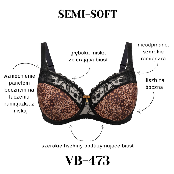 Vena VB-473 negru-scorțișoară – sutien stabil K15 pentru bust mediu și mare