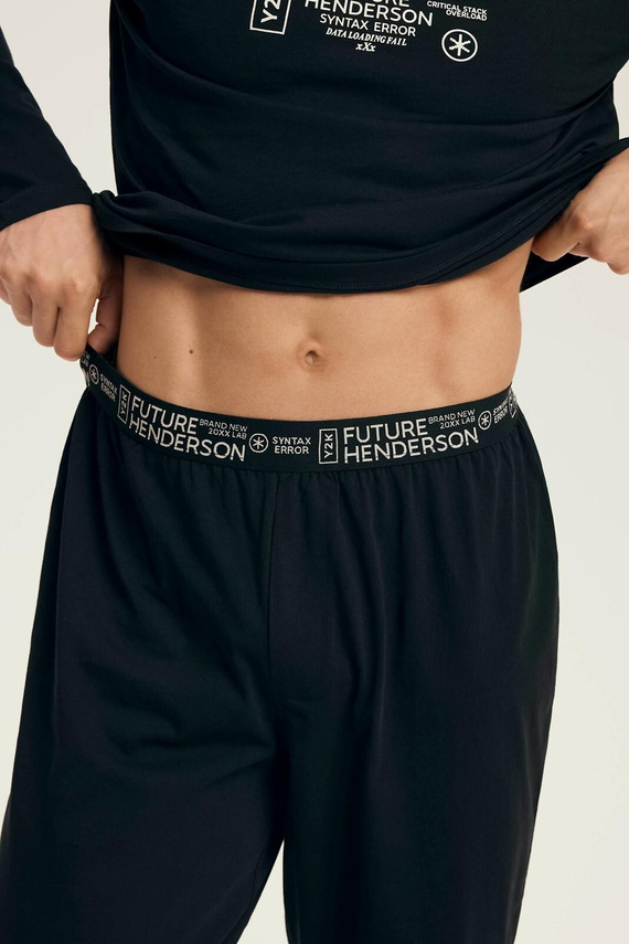 Pijamale bărbați Henderson Core 43469 Loger, negru - bumbac, mâneci lungi, ambalaj elegant