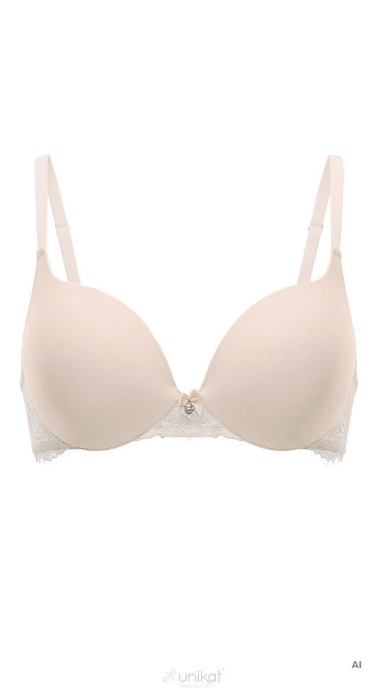Unikat Zelia Push Up Sutien Bej Simplu cu Dantelă și Sârme