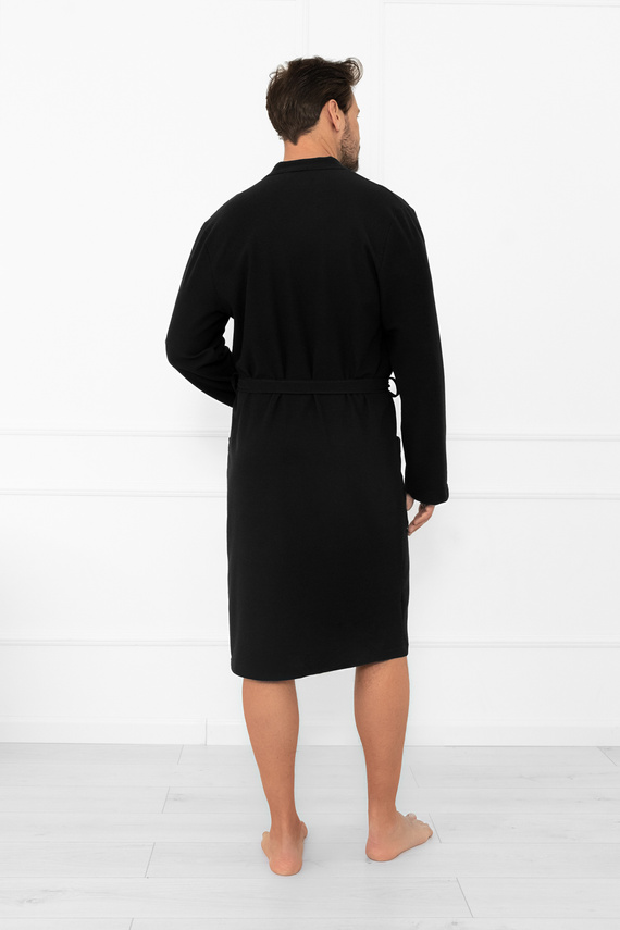 Bono halat de bărbați Italian Fashion negru - cu curea, model în relief, elegant și confortabil