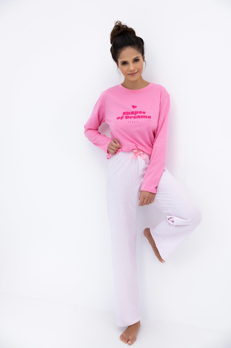 Pijamale pentru femei Malaya Sensis - Tricou și pantaloni lungi din bumbac cu fundă