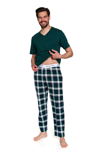 Doctor Nap 7368 – Pijamale bărbați din bumbac cu tricou cu decolteu în V | 100% bumbac, producție poloneză - smarald