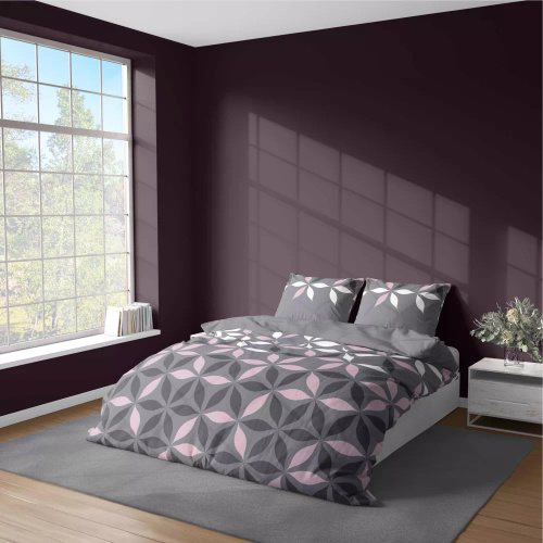 5024 A Lenjerie de pat microfibra cu flori Detexpol gri