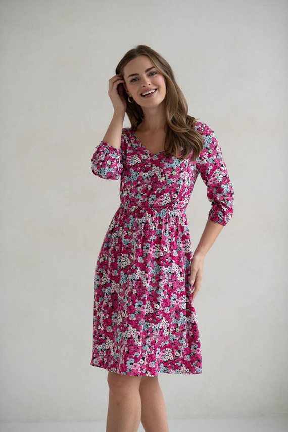 Lovely Dress Rochie midi de maternitate si alaptare cu maneci 3/4 de la Milk&Love cu flori