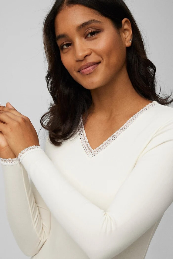 Tricou termic pentru femei Ysabel Mora 70018 panacotta - călduros, respirabil, cu dantelă și mâneci lungi