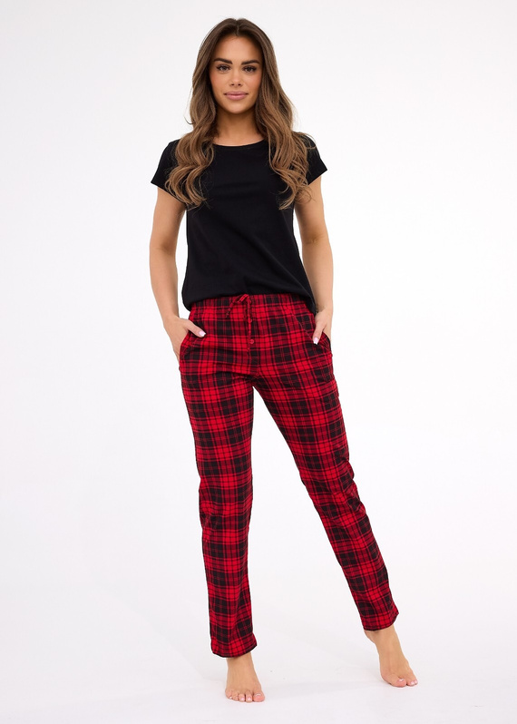 Pantaloni de pijama pentru femei Cornette 690/45 roșii - bumbac, buzunare, confort și stil