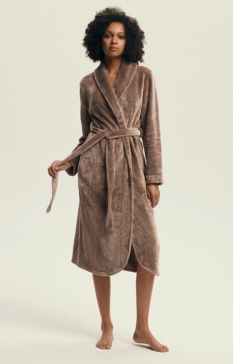 Halat de baie Dextra Henderson Coffee pentru femei - moale, cu legături, până la genunchi