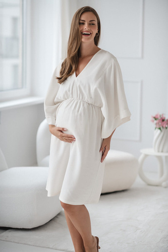 Rochie de maternitate si alaptare Mama Zen Milk&Love, crem - kimono cu fermoare, modal