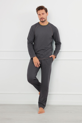 Salomon Pijama pentru bărbați cu mânecă lungă, pantaloni lungi Italian Fashion - grafit / miere