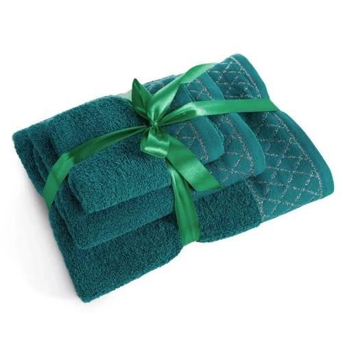 Set prosoape Eurofirany 3 piese moi absorbante elegante premium Layla dark turquoise