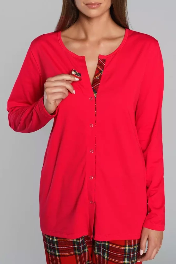 Pijama pentru femei Zorza cu mânecă lungă, pantaloni Italian Fashion - roșu/print 