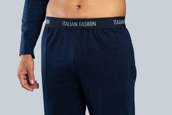 Niko Pijama pentru bărbați cu mânecă lungă, pantaloni lungi Italian Fashion - albastru marin 