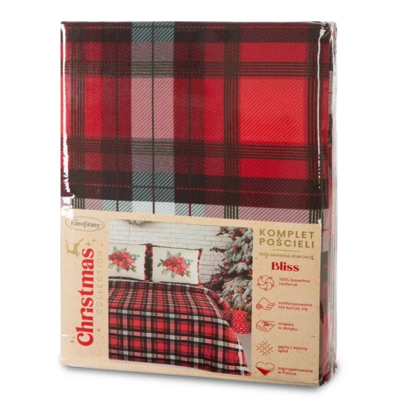 Lenjerie de pat Bliss Crăciun, Steaua Betleem în carouri, Eurodrape, roșu