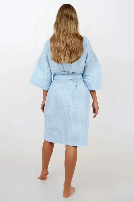 Halat de baie din bumbac Blue Lady Momenti Per Me – maneca 3/4, mansete late, 100% bumbac