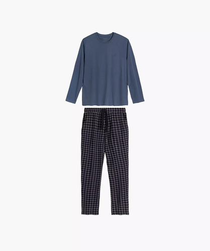 Atlantic NMP-404 Pijamale bărbați 100% bumbac Pantaloni lungi în carouri albastru-bleumarin