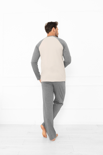 Alexander Pijama pentru bărbați Italian Fashion bej - bumbac, lung. mâneci și pantaloni