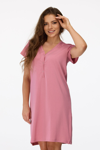 Cămașă de noapte Senizo pentru gravide nr. 20, roz antic – 100% bumbac, mâneci scurte, capse pentru alăptare