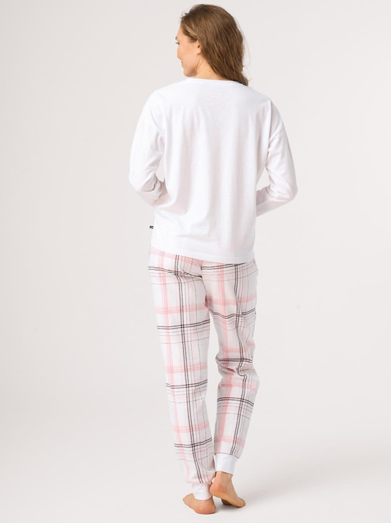 Pijamale damă Key LNS 416 alb – pantaloni din flanelă în carouri, 100% bumbac