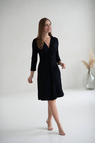 Rochie Loop de maternitate si alaptare, maneca 7/8, Milk&Love, neagra