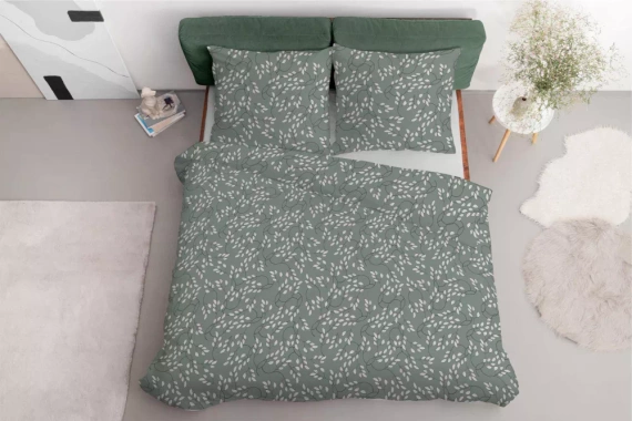 5217 A Lenjerie de pat din satin, frunze fine, salvie Detexpol