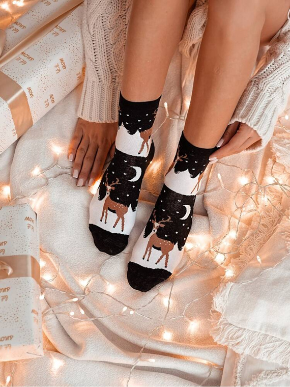 1283-005 Șosete damă Milena Renului în Snow Land Christmas - negri