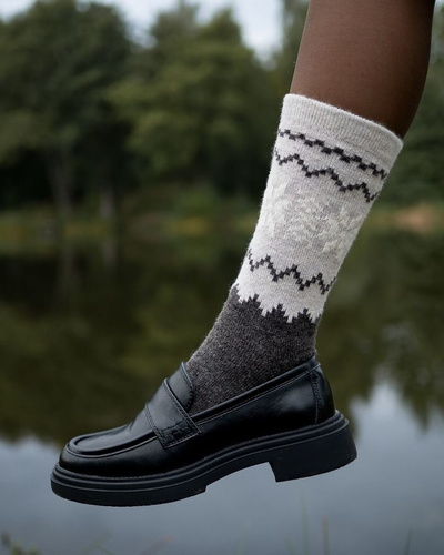 Șosete de damă Gabriella SW/070 cacao-latte - iarnă, din lână și acril, călduroase cu model