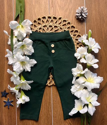 Mamatti SM019 pantaloni copii din bumbac cu buzunare și nasturi din lemn