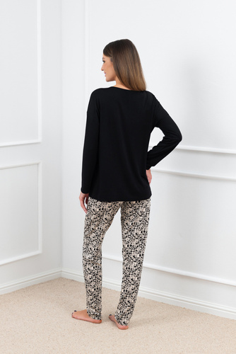 Pijama pentru femei Birma cu mânecă lungă, pantaloni lungi Italian Fashion - negru