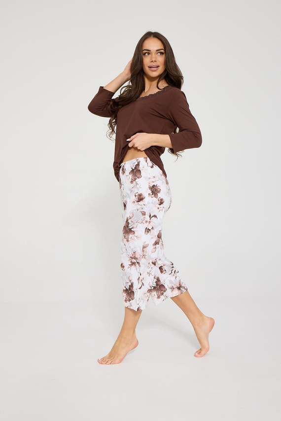 Cornette Colette 659/503 Pijamale damă din modal și bumbac 3/4 cu flori