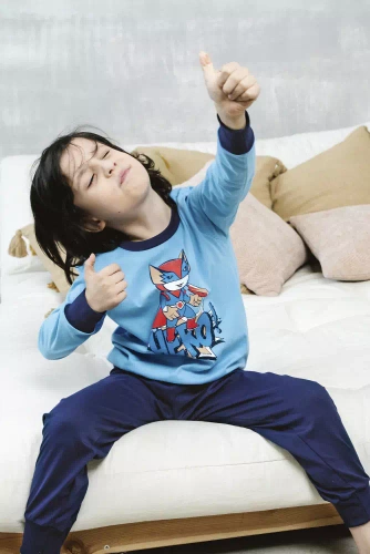 Remek Pijama pentru băieți cu mânecă lungă, pantaloni lungi Italian Fashion - albastru