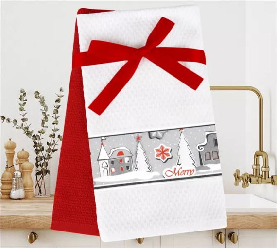 Se apropie Crăciunul Set cârpe de bucătărie de Crăciun 3D Greno alb/roșu