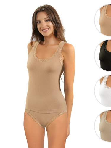 Maieu damă Sesto Senso 6109 dantelă fără cusături elastic confort beige