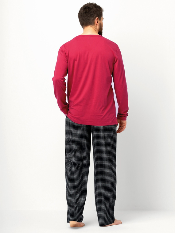 Pijamale bărbați MNS 471 Key burgundy - mâneci lungi, pantaloni de flanel de bumbac