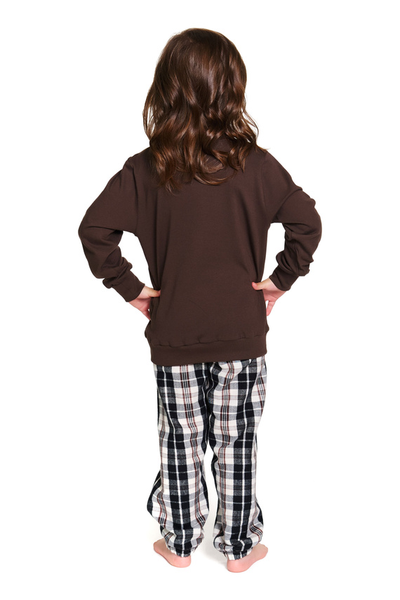 Pijamale pentru copii Doctor Nap 7335 - bumbac și flanel, unisex, model în carouri brownie