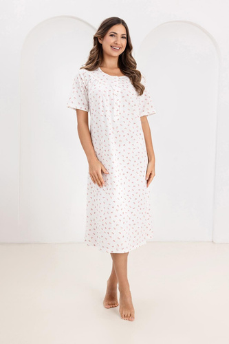 Rochie de noapte 019 Regina – lungă, din bumbac, cu decolteu cu nasturi | Eleganță și confort