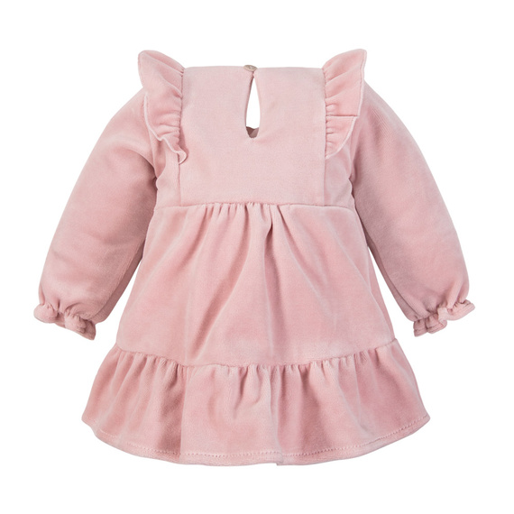 Rochie din catifea Fluffy Tails Eevi – roz, cu volane pe umeri