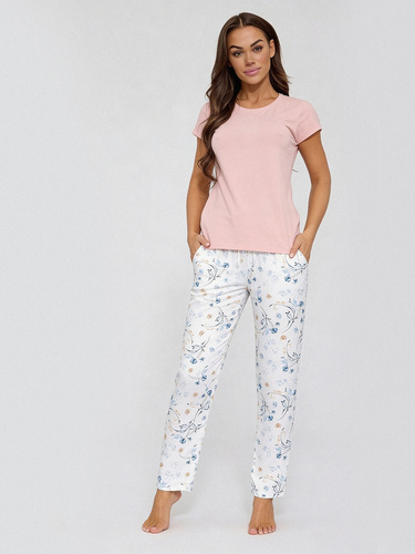 690/55 Pantaloni de pijama damă Cornette albi – bumbac, buzunare, confort și stil
