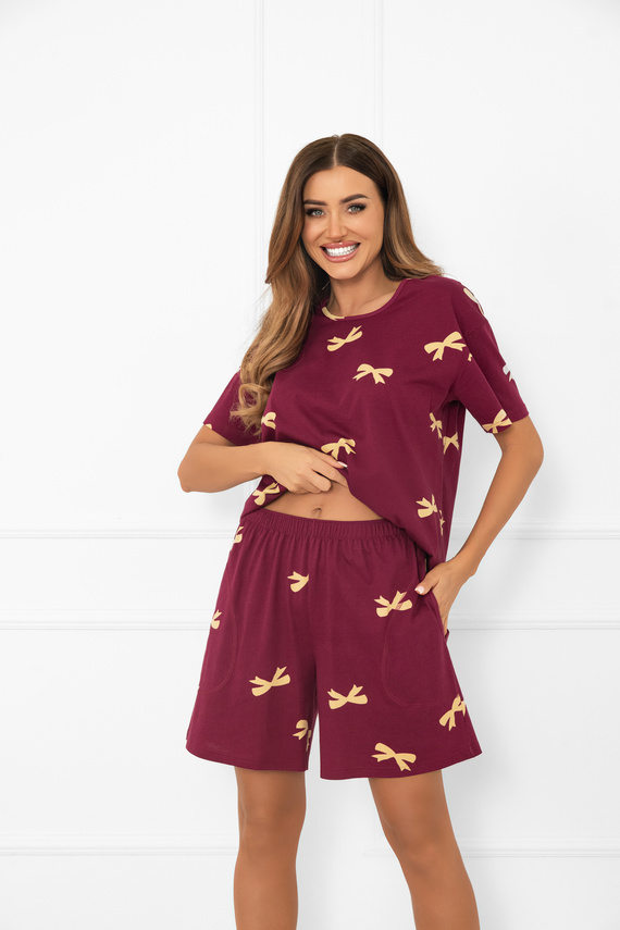 Kwadro Pijama pentru femei Italian Fashion - bumbac, mâneci scurte, fundițe