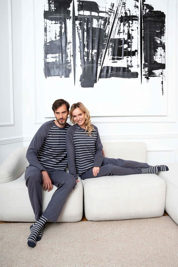 Oda Pijama de damă cu mânecă lungă, pantaloni lungi Italian Fashion - imprimeu grafit/grafit