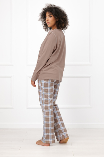 Pijamale damă Italian Fashion Delma 100% bumbac, pantaloni lungi în carouri cappuccino