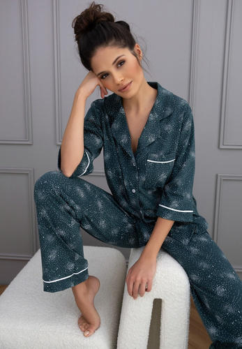 Sydney Sensis Pajamas Green – pijamale elegante pentru femei din bumbac cu nasturi